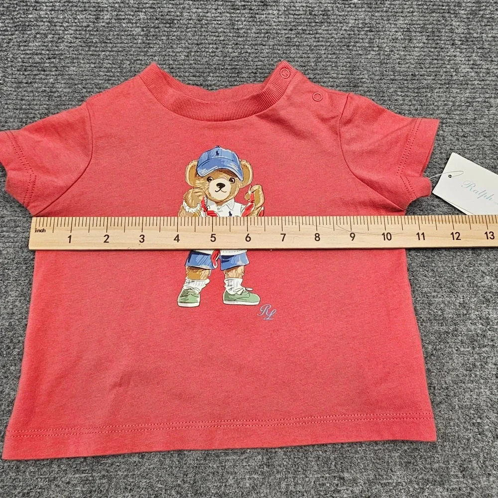 Ralph Lauren Polo Bear T-Shirt Baby 3M Red Lobster Graphic Cotton Tee NWT